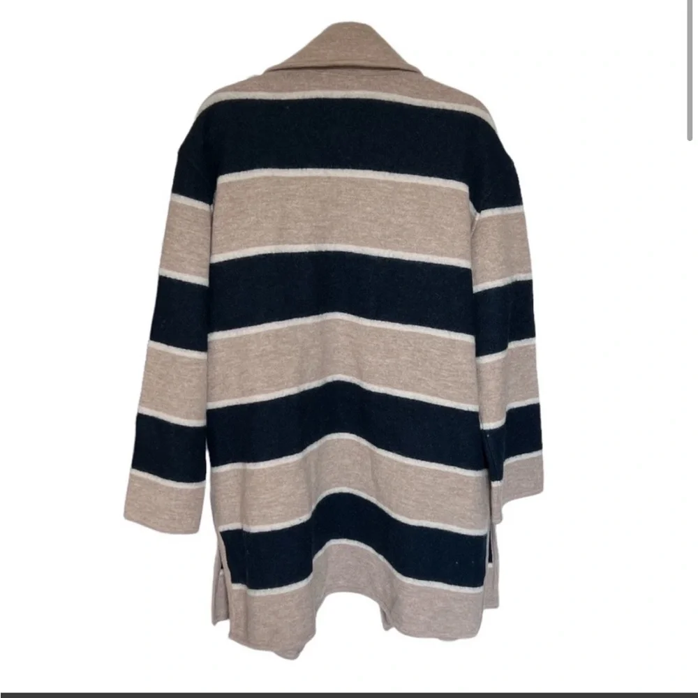 NWT Madewell Striped Ballard Sweater Coat | Merino Wool | Tan/Blue | Medium - Picture 4 of 5